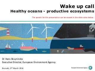 Wake up call

Healthy oceans - productive ecosystems
The speech for this presentation can be viewed in the slide notes below.

Dr Hans Bruyninckx
Executive Director, European Environment Agency
Brussels, 3rd March 2014

 