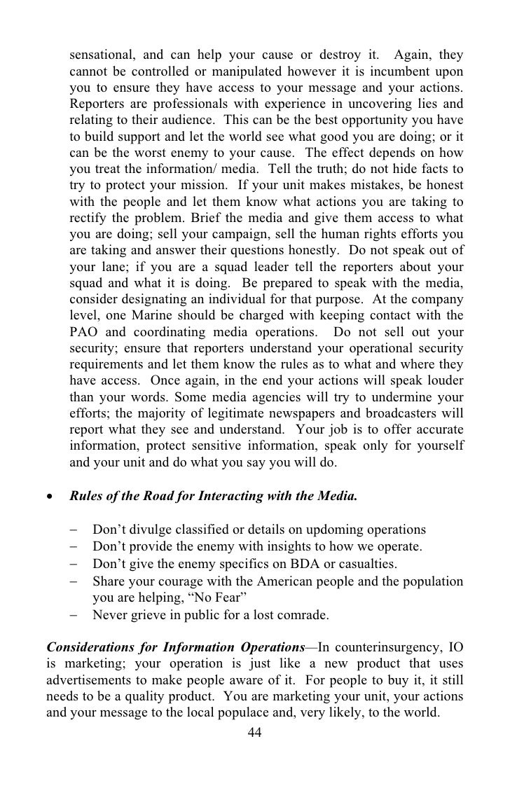 Small Unit Leaders Guide To Counterinsurgency Five Final Rules