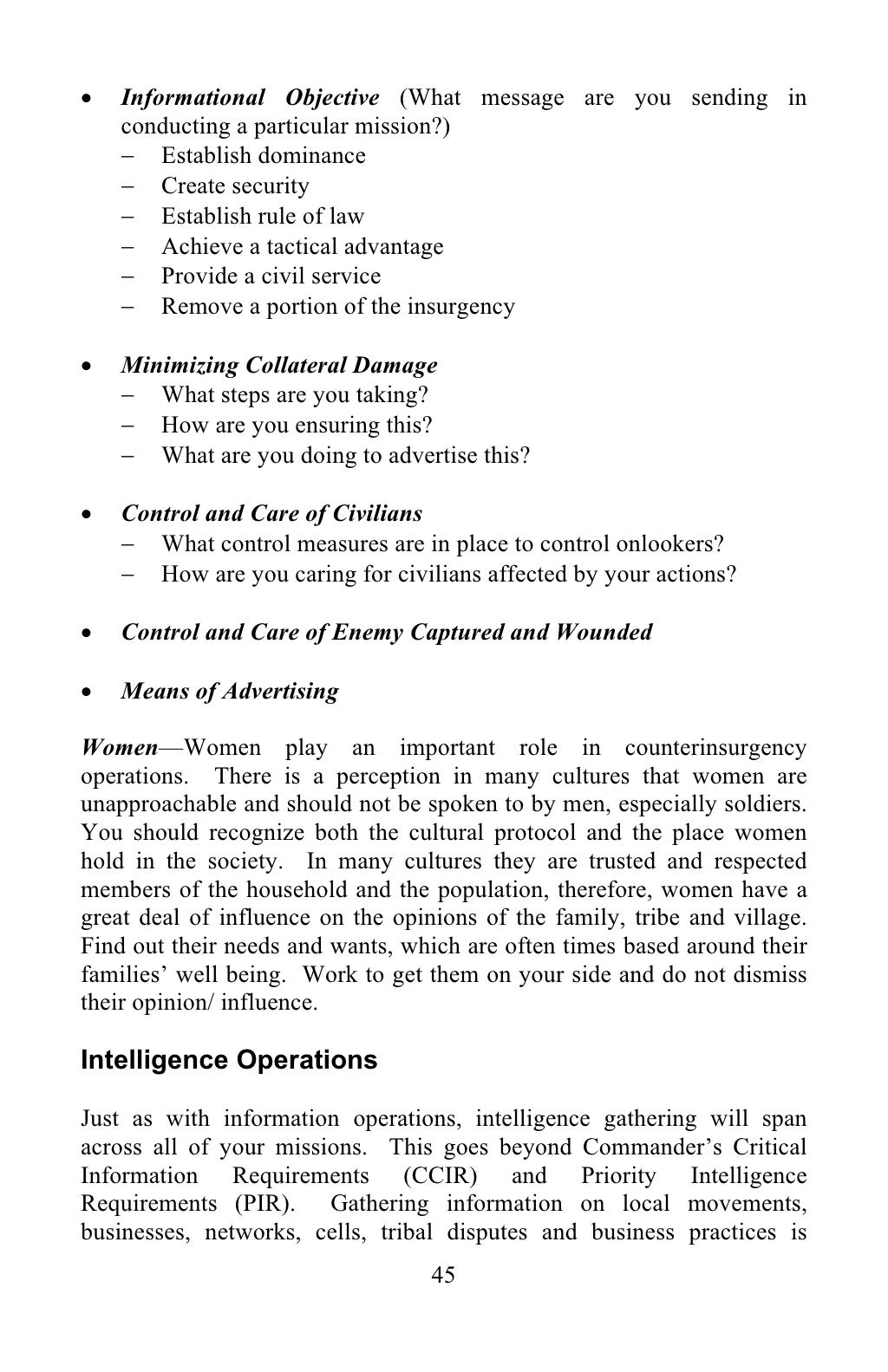 Small Unit Leaders Guide To Counterinsurgency Five Final Rules