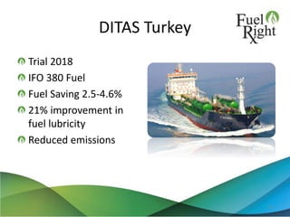 DITAS Turkey
Trial 2018
IFO 380 Fuel
Fuel Saving 2.5-4.6%
21% improvement in
fuel lubricity
Reduced emissions
27
 