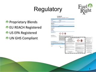 Regulatory
Proprietary Blends
EU REACH Registered
US EPA Registered
UN GHS Compliant
3
 