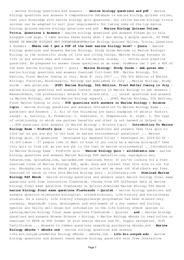 DOWNLOAD marine biology questions and answers