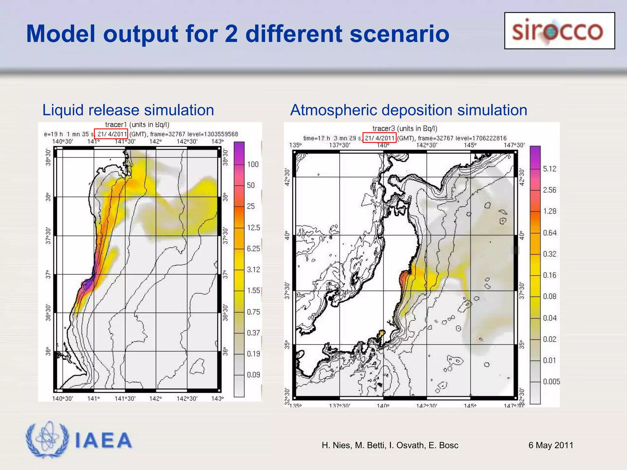 Concentrations in sea water near discharge point of TEPCO 1-46 May 2011H. Nies, M. Betti, I. Osvath, E. Bosc