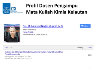 Profil Dosen Pengampu
Mata Kuliah Kimia Kelautan
1
Drs. Muhammad Nadjib Mujahid, M.S.
 