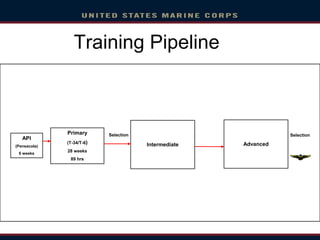 Training Pipeline
API
(Pensacola)
6 weeks
Primary
(T-34/T-6)
28 weeks
89 hrs
Selection
Advanced
Intermediate
Selection
 