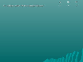 A   B   C
19. liability under “Both to blame collision”         
 