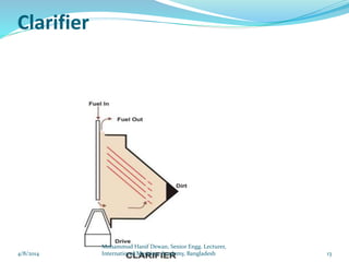 Clarifier
4/8/2014 13
Mohammud Hanif Dewan, Senior Engg. Lecturer,
International Maritime Academy, Bangladesh
 