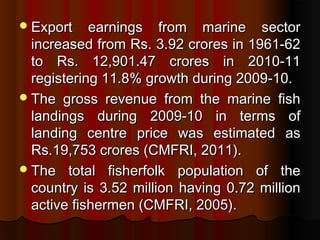 Export earnings from marine sectorExport earnings from marine sector
increased from Rs. 3.92 crores in 1961-62increased f...