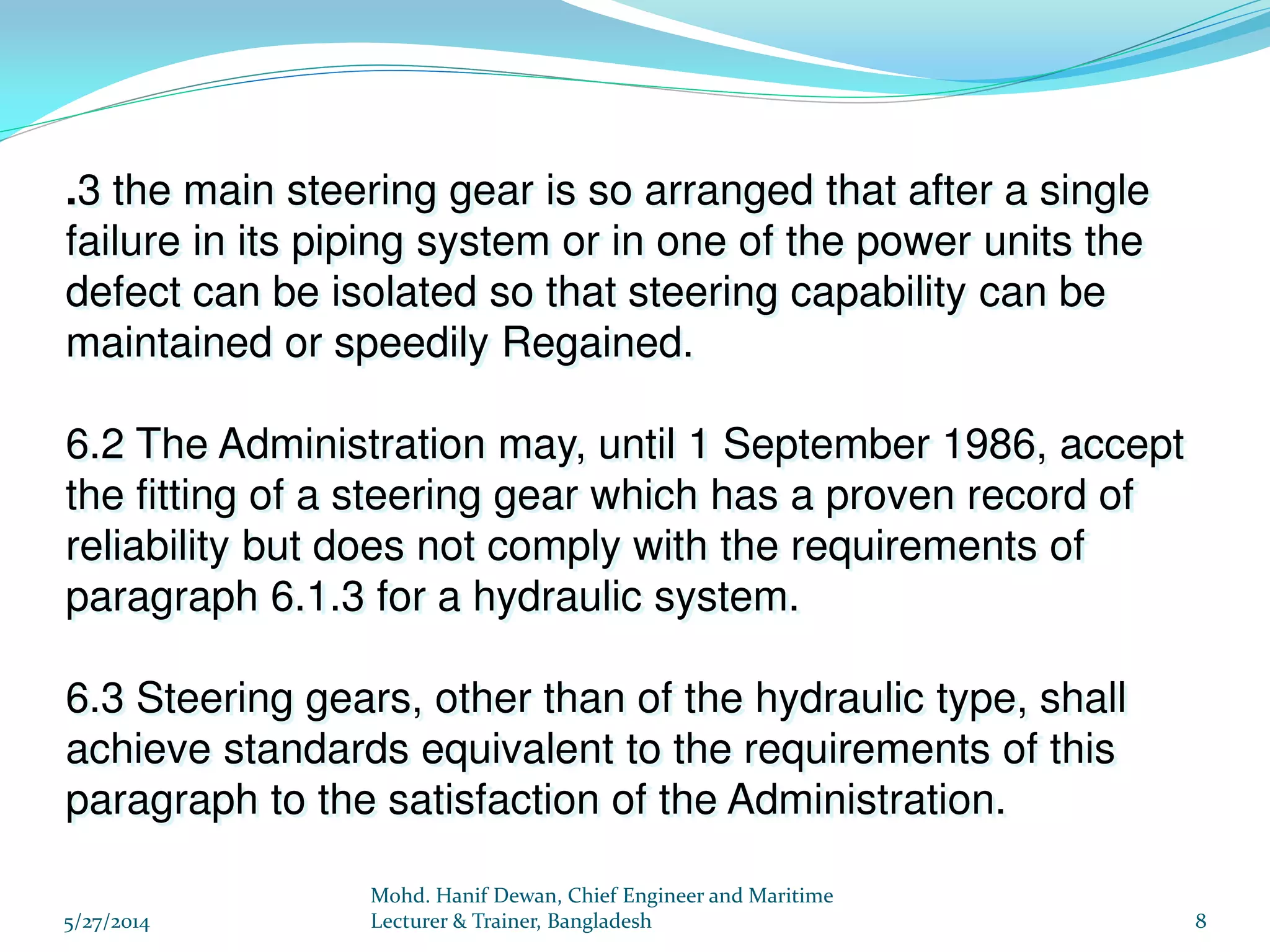 Marine Steering Gear and SOLAS Requirements