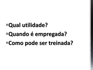 Qual utilidade?
Quando é empregada?
Como pode ser treinada?
 