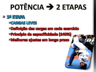  1ª ETAPA
CARGAS LEVES
Definição das cargas em cada exercício
Princípio da especificidade (±40%)
Melhores ajustes em longo prazo
 