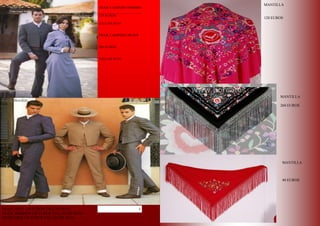 6
TRAJE CAMPERO HOMBRE
120 EUROS
TALLAS 38-56
TRAJE CAMPERO MUJER
280 EUROS
TALLAS 36-56
TRAJE AZUL 210 EUROS TALLAS 38-56
TRAJE MARRON 250 EUROS TALLAS DE 38-56
TRAJE GRIS 220 EUROS TALLAS DE 38-56
MANTILLA
120 EUROS
MANTILLA
260 EUROS
MANTILLA
40 EUROS
 