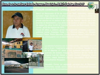 PROFESOR OSWALDO TORRES  (DEPORTISTA) Nació en Maracaibo el 04 de marzo de 1945, deportista, solidario, luchador; llegó desde los 12 años a Maracay y se dedicó desde su infancia el deporte de baloncesto. Desde su adolescencia realizó su propia cancha en el sector 4 de Caña de Azúcar, dando así a los jóvenes el desempeño y los ánimos de querer al deporte. Después de pasar los años fundó la Cancha “Escuela de Baloncesto Gente Joven”, el 05 de Agosto de 1974. Tiene 37 años y obtiene apoyo de empresas privadas y algunos políticos como: Empresa Polar CA., Richard Mardo, Ex Alcalde Tamayo Felipe, Pedro Maurera, Carlos Velarde, Mario Castro de los cuales se preocuparon por el deporte de los niños y jóvenes.  La cancha funciona con 5 entrenadores voluntarios de 6:30 pm a 9 pm. Totalmente gratuito. El profesor Oswaldo lleva en el deporte 47 años y fue profesor instructor de los grandes del Estado Aragua. Es Director de los Toros de Aragua. Les dio clases a Carlos Guillen (Pelotero), Pedro Torres, Jesús Senteno (De los cocodrilos), Paúl Barrios (actualmente Abogado) Oswaldo Torres es aspirante consejal por el Municipio, humanista, social, activo 100% de la comunidad Escuela Nacional de Entrenadores. 