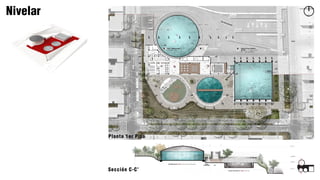 Nivelar
Planta 1er Piso
Patio / Tanque de Agua 1.
Teatro al Aire Libre.
HallTienda
Apoyo
Almacén
Sala de Juntas
Reciclaje
Residuos Deposito Residuos
Café Internet
Cocineta
Control
Oficina Salones
Ensayo
Hall Auditorio
Vestier
Baño MujeresApoyo Baño Hombres
Salón Multiproposito
Entrada.
Ámbito de Sombra.
Tanque de Agua Cuadrado.
EN USO. La intervención asegura
un Correcto Funcionamiento.
Tubo linea proyección
Tubo
linea
proyección
Carrera 39Carrera 40
Carrera 60
Patio / Tanque de Agua 2
Jardín Acuático.
4 3 2
Sección C-C’
 