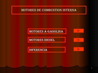 MOTORES DE COMBUSTION INTERNA MOTORES A GASOLINA MOTORES DIESEL DIFERENCIA 