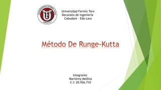 Universidad Fermín Toro
Decanato de ingeniería
Cabudare – Edo Lara
Integrante
Marionny Medina
C.I: 20.926.710
 