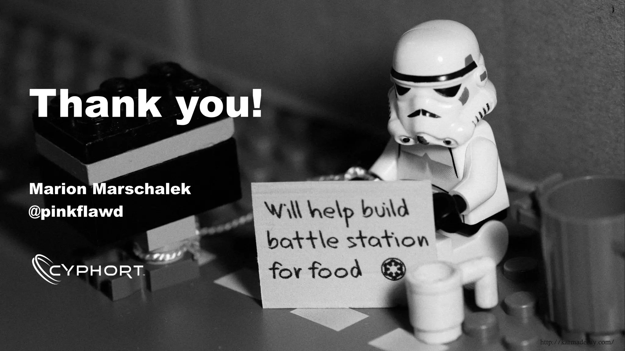 Thank you! 
Marion Marschalek 
@pinkflawd 
http://karmadecay.com/ 