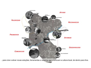 …para criar e ativar novas soluções, ferramentas e cenários que promovam a cultura local, de dentro para fora.
 