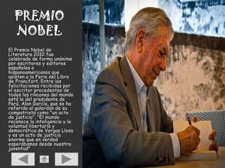 CARRERA LITERARIALa primera novela de Vargas Llosa, La ciudad y los perros, fue publicada en 1963. La obra se desarrolla en medio de una comunidad de cadetes en una escuela militar en Lima y la trama está basada en las propias experiencias del autor en el Colegio Militar Leoncio Prado de Lima. Esta prematura obra adquirió la atención general del público así como un éxito inmediato. Su vitalidad y hábil uso de técnicas literarias sofisticadas impresionó de inmediato a los críticos, y ganó así el Premio de la Crítica Española.