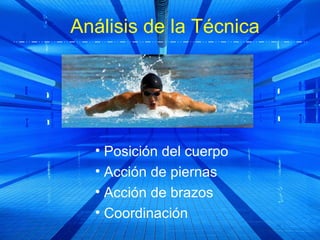 Análisis de la Técnica




  • Posición del cuerpo
  • Acción de piernas
  • Acción de brazos
  • Coordinación
 