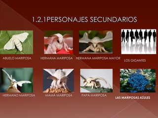 ABUELO MARIPOSA HERMANA MARIPOSA HERMANA MARIPOSA MAYOR
HERMANO MARIPOSA MAMÁ MARIPOSA PAPÁ MARIPOSA
LOS GIGANTES
LAS MARIPOSAS AZULES
 