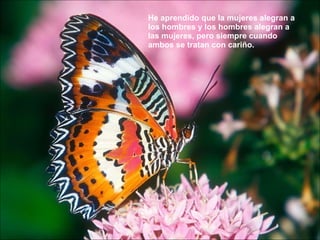 He aprendido que la mujeres alegran a los hombres y los hombres alegran a las mujeres, pero siempre cuando ambos se tratan con cariño.  