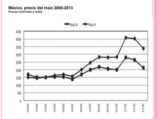 México, precio del maíz 2000-2013
Precios nominales y reales
 