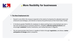 13
1. The New Employment Act
‒ Passed in June 2013, this measure responds to the needs of companies for adjusted output an...