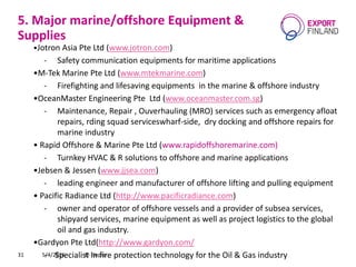 5. Major marine/offshore Equipment &
Supplies
•Jotron Asia Pte Ltd (www.jotron.com)
- Safety communication equipments for ...
