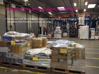 4. Major Marine dealers, agents, consultants
• Names and web site of top 10 companies in this field in your country. For example
companies that Finnish companies are using
5/4/2016 © Finpro25
 