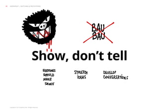 Copyright © 2013 Grapefruit SRL. All Rights Reserved.
Show, don’t tell
GRAPEFRUIT | SKETCHING & PROTOTYPING29
 