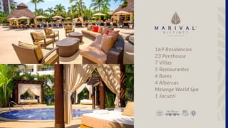 169 Residencias
23 Penthouse
7 Villas
5 Restaurantes
4 Bares
4 Albercas
Melange World Spa
1 Jacuzzi
·
·
·
·
·
·
·
·
 