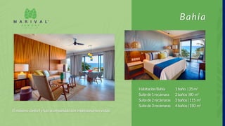 Bahía
El máximo confort y lujo acompañado con impresionantes vistas.
HabitaciónBahía
Suitede1recámara
Suitede2recámaras
Suitede3recámaras
1baño |35m2
2baños|80 m2
3baños|115 m2
4baños|150 m2
 