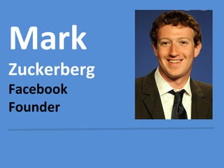 Mark

Zuckerberg
Facebook
Founder

 
