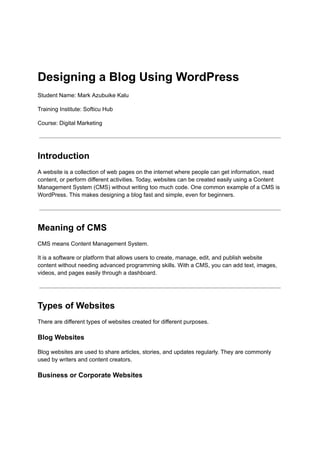 Designing a Blog Using Wordpress | PDF