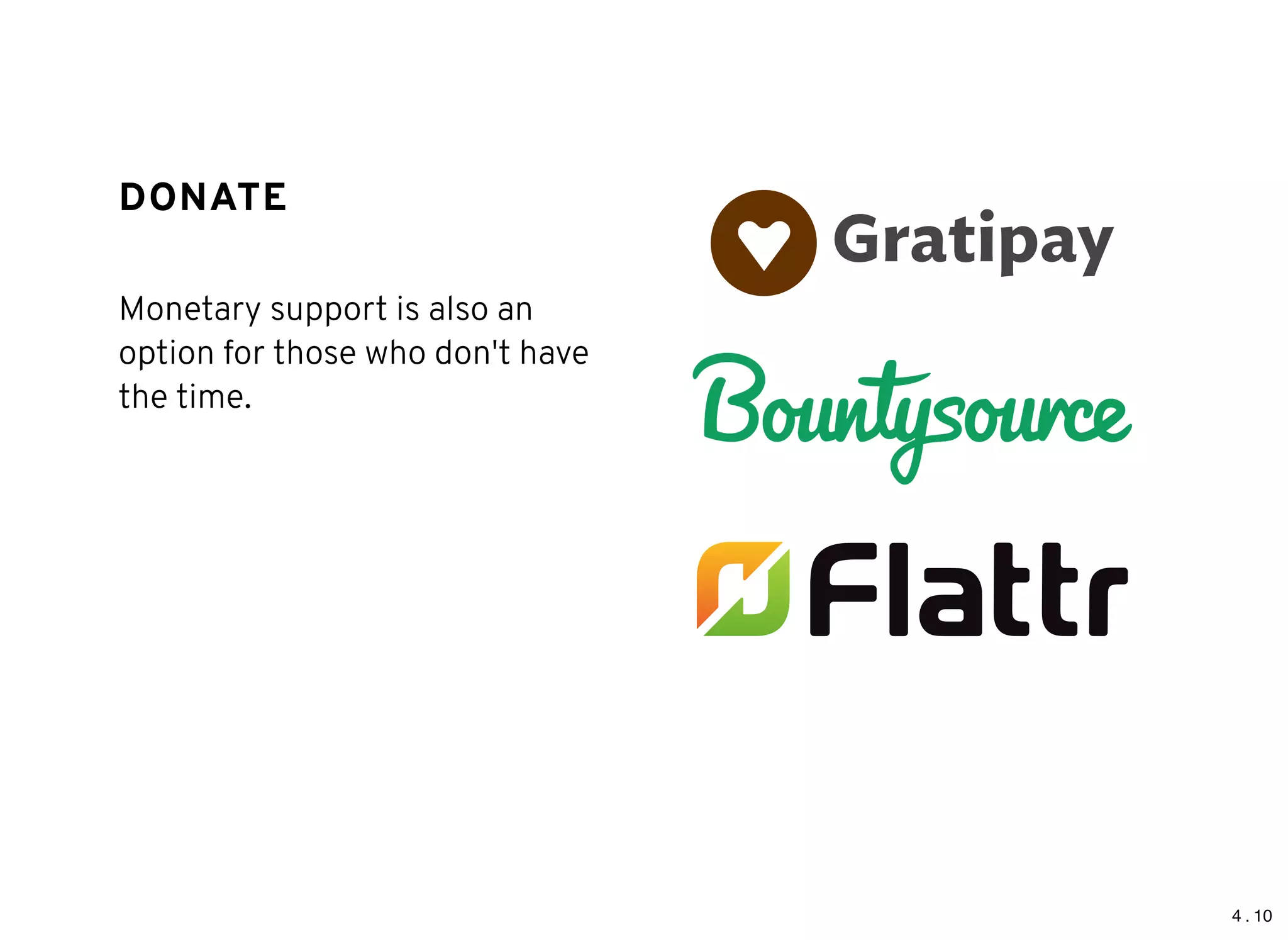 4 . 10
DONATEDONATE
Monetary support is also an
option for those who don't have
the time.
 