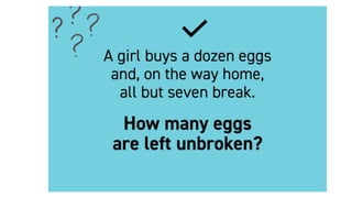 • Today’s Plan:
• Finish your survey.
• Learn how to use the survey information.
• Work on your presentation.
• Final is NEXT WEEK.
Riddle
 