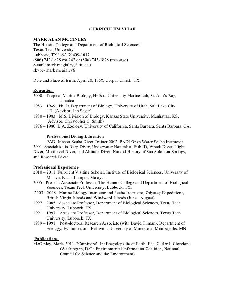 Mark A. McGinley curriculum vitae