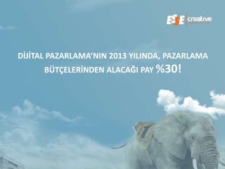 DİJİTAL PAZARLAMA’NIN 2013 YILINDA, PAZARLAMA
      BÜTÇELERİNDEN ALACAĞI PAY %30!
 