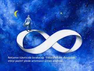 Reklamın tüketicide bırakacağı “ rasyonel ve duygusal ” etkiyi pozitif yönde artırmanın yolları aranmalı.  