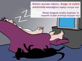 Reklamı seyreden tüketici,  duygu ve eylem anlamında  beklediğimiz tepkiyi veriyor mu?  Mesajı duygusal açıdan onaylıyor ve  rasyonel açıdan avantajlı buluyor mu? 