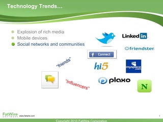Technology Trends…  Explosion of rich media Mobile devices  Social networks and communities “ Influencers” “ friends” 