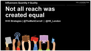 Not all reach was
created equal
H+K Strategies | @TheMarkCarroll | @HK_London
1
Influencers Quantity ≠ Quality
 