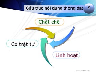 Cấu trúc nội dung thông đạt            2



             Chặt chẽ



Có trật tự

                   Linh hoạt

                             www.themegallery.com
 
