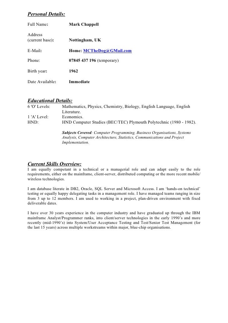 mark chappell latest cv abridged 7 pager cover letter for change of career