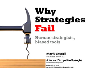 WhWhy
StrategiesStrategies
FailFail
Human strategists,Human strategists,
biased tools
Mark Chussil
Founder and CEO
Copyright © 2011
Advanced Competitive Strategies, Inc.
 