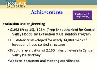  Completed San Joaquin River system erosion survey 	and mapping Enhanced capability of Incident Command Teams