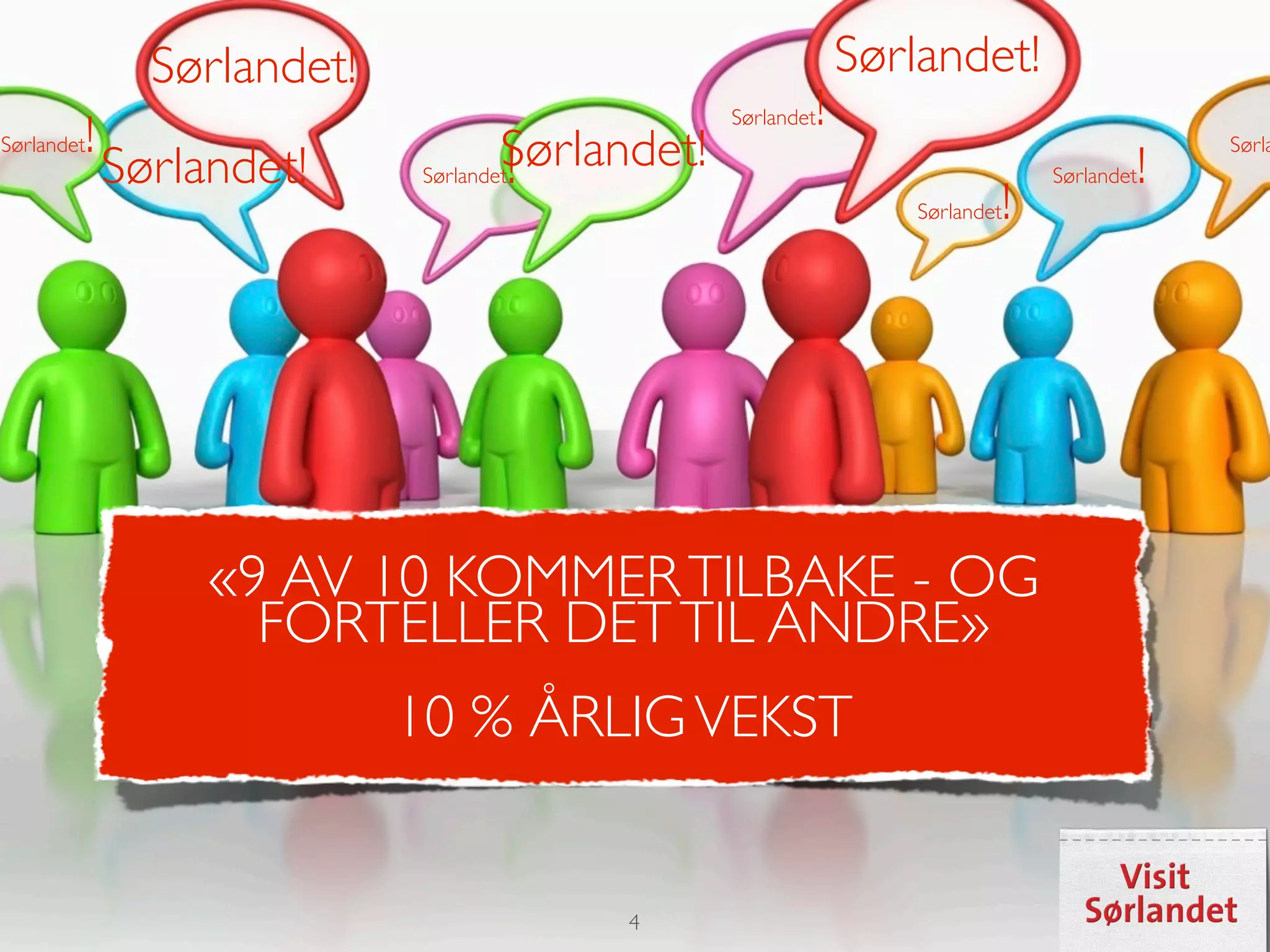 Sørlandet!                                    Sørlandet!
                                                        !
                                                Sørlandet
        !
Sørlandet
                                   Sørlandet!                                           Sørla
            Sørlandet!     Sørlandet!                                               !
                                                                            Sørlandet
                                                                        !
                                                                Sørlandet




                 «9 AV 10 KOMMER TILBAKE - OG
                   FORTELLER DET TIL ANDRE»
                           10 % ÅRLIG VEKST


                                        4
 