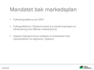 Mandatet bak markedsplan <ul><li>Fylkestingvedtak pr juni 2007: </li></ul><ul><li>Fylkespolitikerne i Oppland ønsket å gi ...