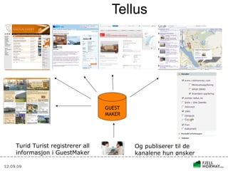 Tellus GUEST MAKER Turid Turist registrerer all informasjon i GuestMaker Og publiserer til de kanalene hun ønsker 